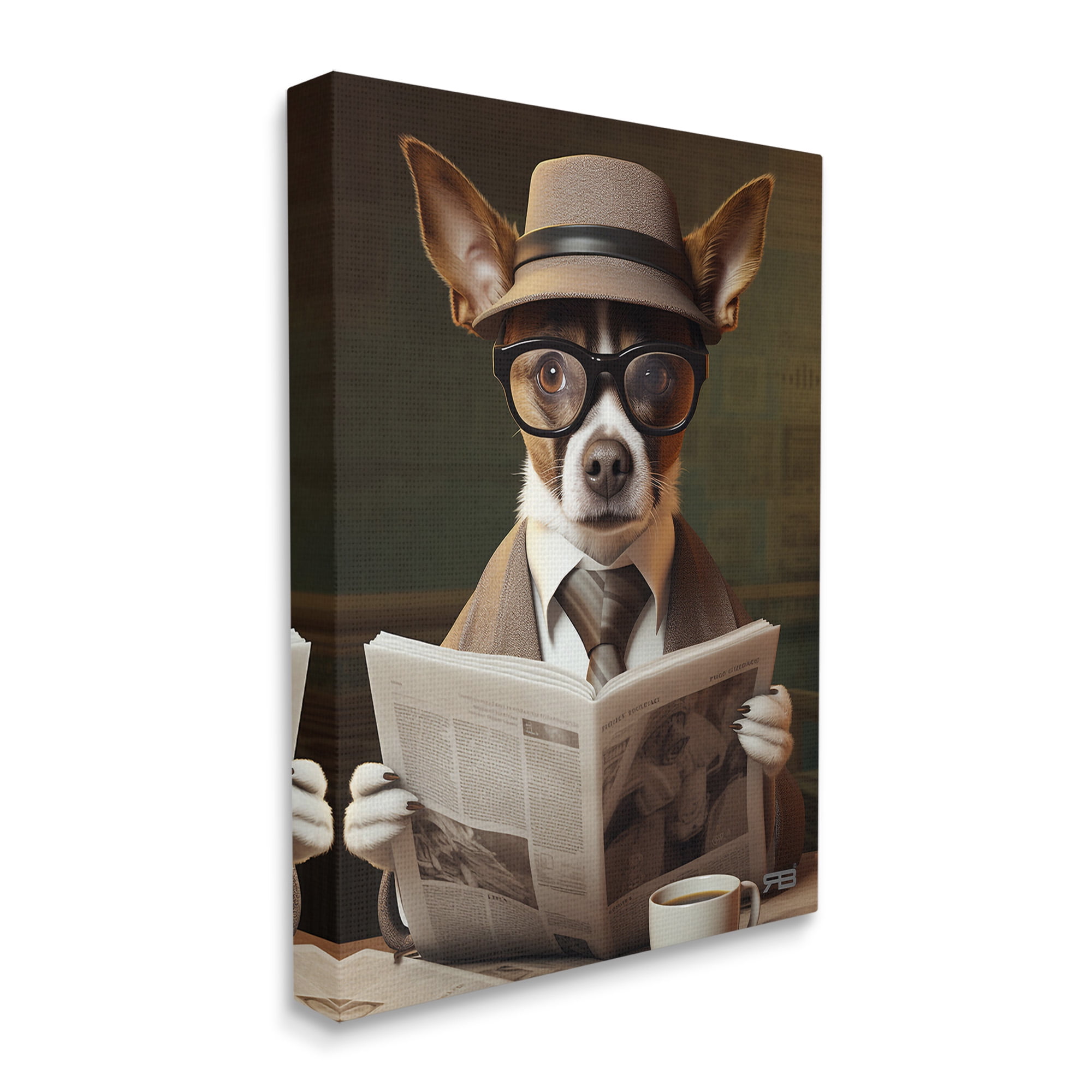 Stupell Industries Classy Dog with Newspaper Animals & Insects Painting Gallery Wrapped Canvas Art Print Wall Art, 24 x 30