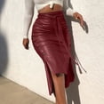 thumbnail image 3 of Arvbitana Women High Waist Button Trim  Slit Bodycon Leather Midi Pencil Skirt, 3 of 7