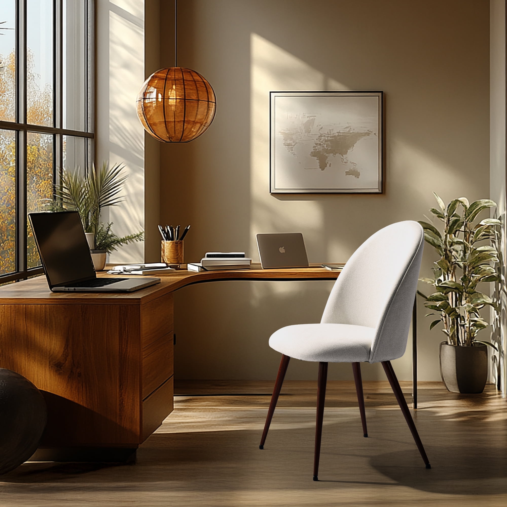 Homy Casa Set of 2 Modern Office Chair Pair, Beige Fabric Upholstered Curved Back