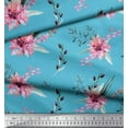 thumbnail image 3 of Soimoi Blue Cotton Poplin Fabric Leaves & Chrysanthemum Floral Print Fabric by the Yard 56 Inch Wide, 3 of 3