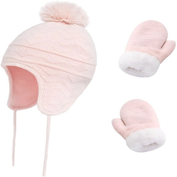 TELOLY Kids Winter Beanie Hat Mittens Set Warm Fleece Hat Baby Toddler Knitted Hat & Gloves for Boys Girls Boys Hat and Glove Set