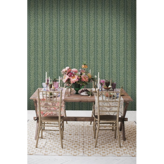 Green Floral Stripe Print Non Woven Non-Pasted Textured Wallpaper 57 Sq. Ft.