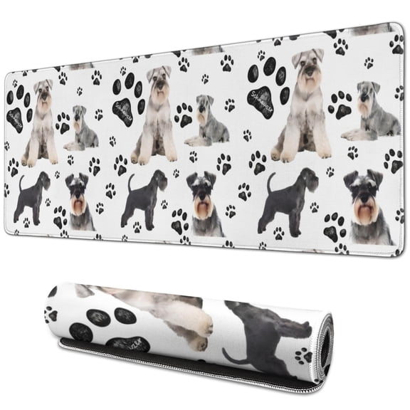 Long Mouse Pads for Desk,Schnauzer Dog and Footprints Desk Mats on Top Of Desks, Desk Mouse Pad Extra Large with 3mm Non-Slip Base and Stitched Edge for Gaming,Office,Work,Home 31.5"x11.8"