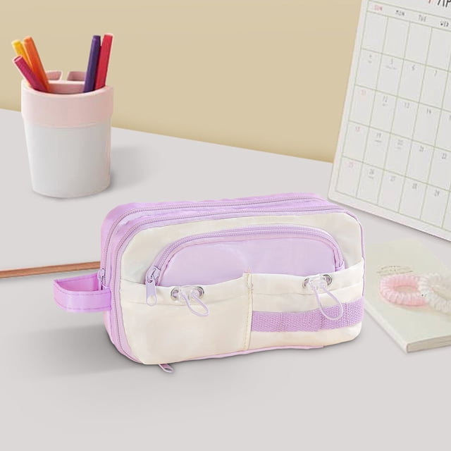 Color Block Pencil Case with Large Capacity | Cute Candy Color Pen Bag for Stationery Organization | Multi-Layer Compartment Pencil Pouch for School Office