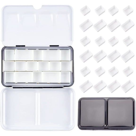 1PCS Mini Empty Watercolor Palette Tin with 12 Half Pans and 24 Full Pans Metal Paint Case Travel Watercolor Box