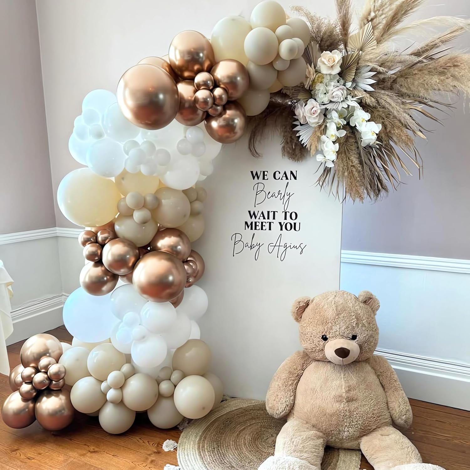 White Sand Metallic Champagne Gold Balloons Garland Arch Kit,152PCS White Neutral Balloons with Clear Balloons for Birthday Wedding Baby Shower Bridal Shower Engagement Anniversary Decoration