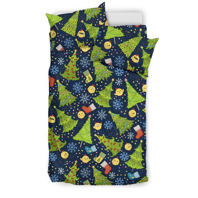 Juego de cama con estampado de copos de nieve y árbol de Navidad