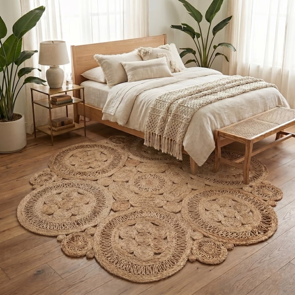 Harlow Hill Cora 6' Round Brown/Natural Solid Hand Braided Reversible Jute Indoor Area Rug