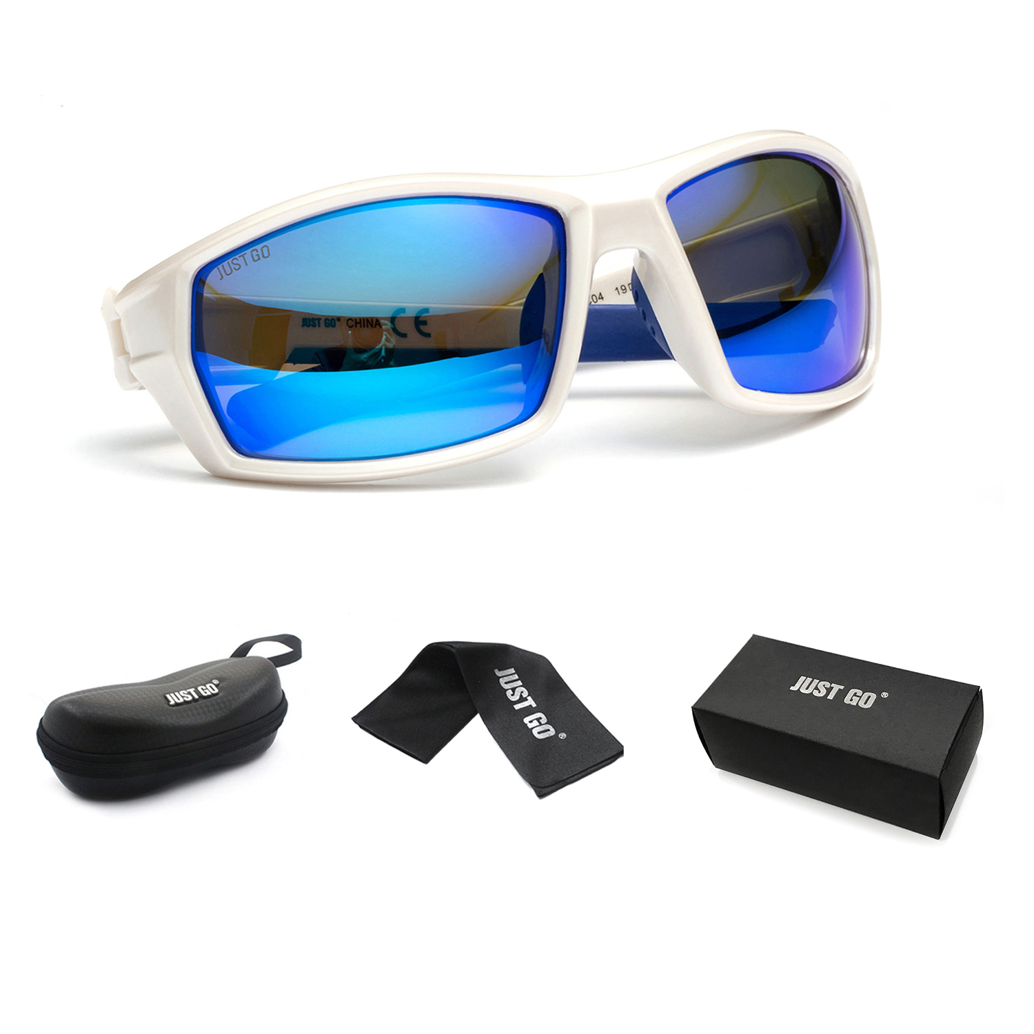 JUST GO Men's Polarized Lens Sports Sunglasses for Cycling Riding Baseball Running Golf, White, Revo Blue - image 1 of 7