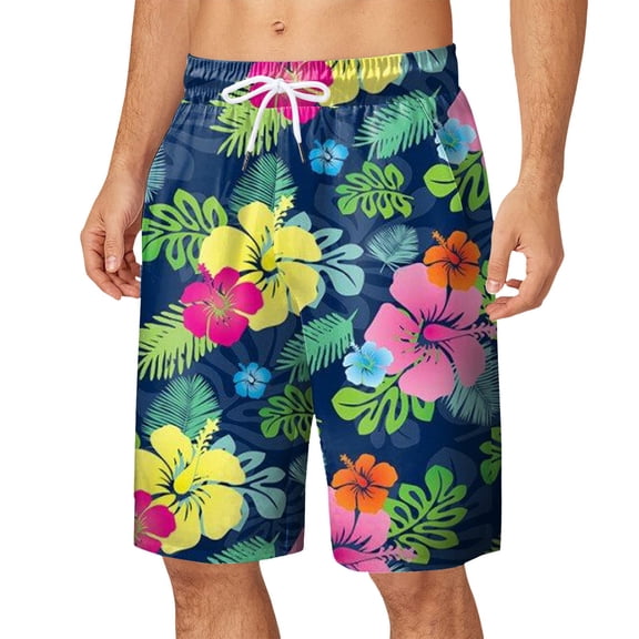 JIAHONG Mens Swim Trunks,Quick Dry Hawaiian Beach Shortswith Pockets Casual Sports Shorts for Vacation, Blue