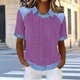 thumbnail image 2 of Tops de Manga Corta para las Mujeres Camiseta Suelta de Primavera Y Verano con Solapa Casual, 2 of 5