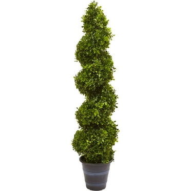 Nearly Natural Green Boxwood Spiral Artificial Topiary with Planter, Indoor/Outdoor