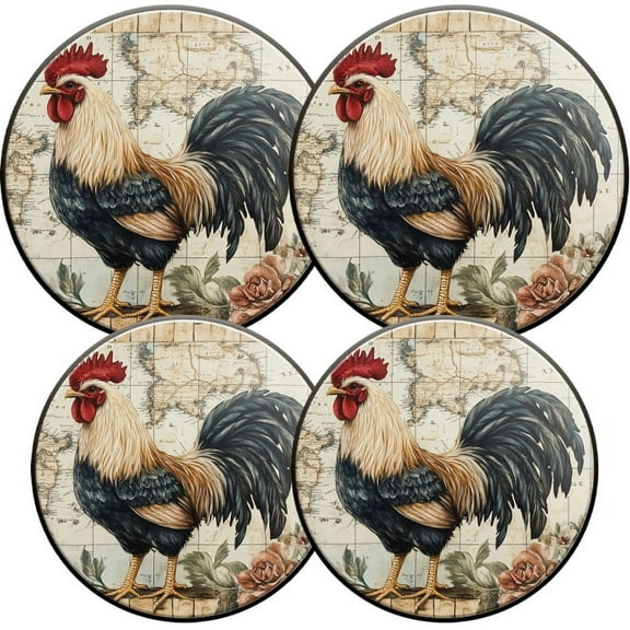 Electric Stove Burner Covers, Set of 4, Round Burner Cover,8 and 10 Inch,Rooster_With_Colorful_Feathers