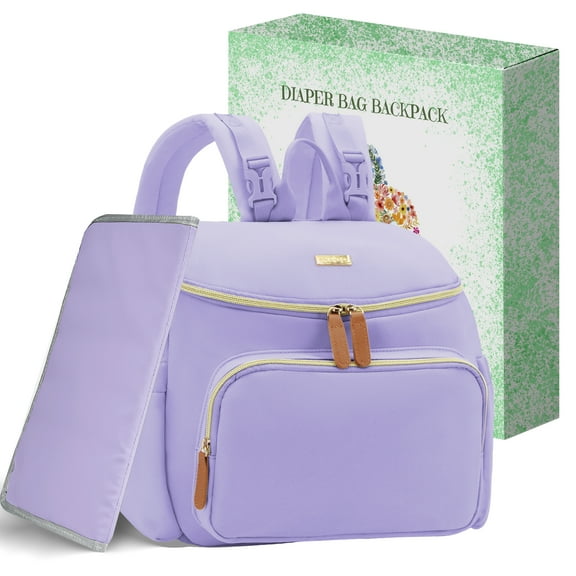 DERSTUEWE Diaper Bags, Small  Fashion Diaper Backpack for Women Baby Diaper Bag with Insulated Milk Bottle Pocket, Purple