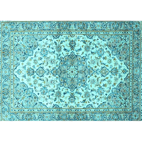 Ahgly Company Indoor Rectangle Medallion Light Blue Traditional Area Rugs, 3' x 5'