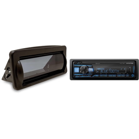 Alpine UTE-73BT Mech-less Digital Media Receiver with Creative Audio CAMC1B Marine Single DIN Radio Mounting Kit with Retractable Cover (Black)