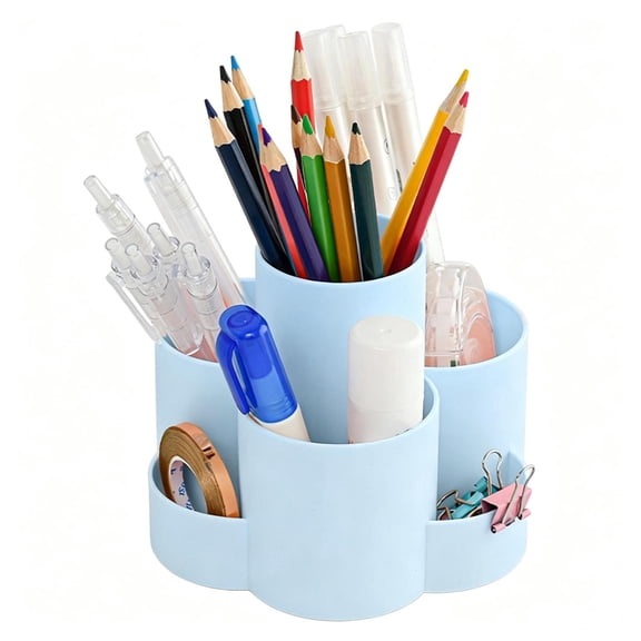 360° Rotating Pen Holder, 7 Compartments Desk Organizer Large Capacity Pencil Cup for Classroom Dormitory Office Makeup Brushes,Light Blue