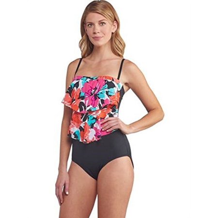 Jantzen Women's Flora Tiered Bandeau 1-Piece Swimsuit 16