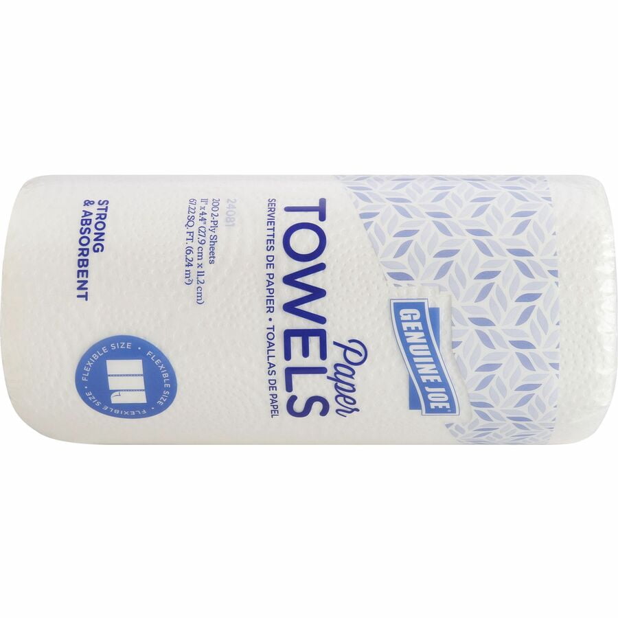 Genuine Joe Paper Towels - 2 Ply - 11" X 4.40" - 200 Sheets/roll - White - Flexible, Perforated, Absorbent, Soft - For Kitchen, Multipurpose, Breakroom - 24 / Carton