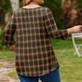 thumbnail image 5 of Garbnen L-5XL Plaid Plus Size 3/4 Sleeve Shirts for Women Curved Hem Crewneck Tops for Women Color Block Trendy Blouse Women, 5 of 5