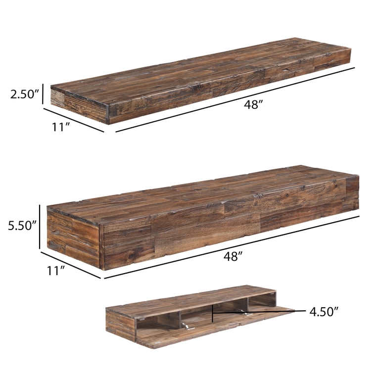 Northbeam Distressed Floating Shelf Set, Rustic Wood With Hidden Storage photo 6