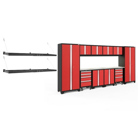 

NewAge Products Bold Series Red 14 Piece Cabinet Set Heavy Duty 24-Gauge Steel Garage Storage System LED Lights / Wall Mounted Shelf Included