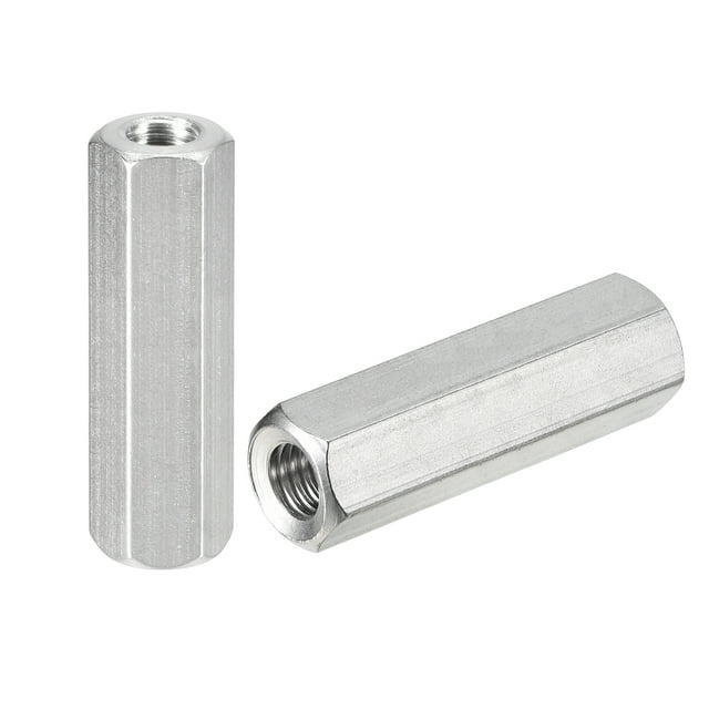 Unique Bargains M8 x 1.25-Pitch 45mm Length Coupling Nuts, 2 Pack 304 Stainless Steel Metric Hex Rod Coupling Nuts