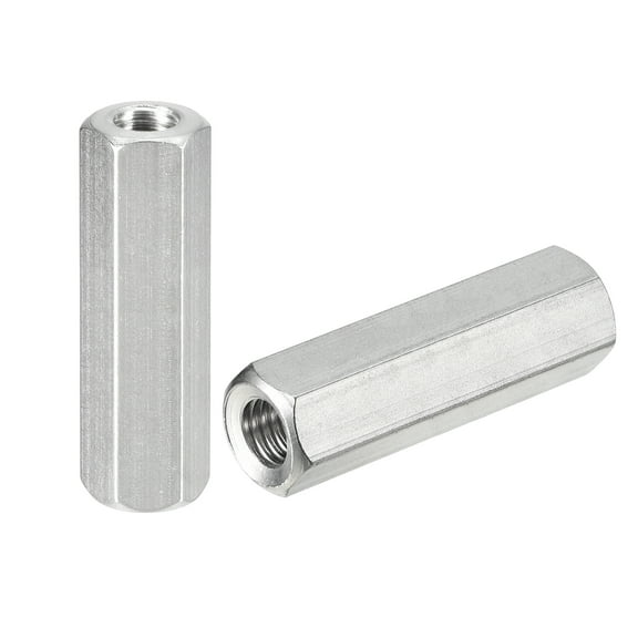 M8 x 1.25-Pitch 45mm Length Coupling Nuts, 2 Pack 304 Stainless Steel Metric Hex Rod Coupling Nuts