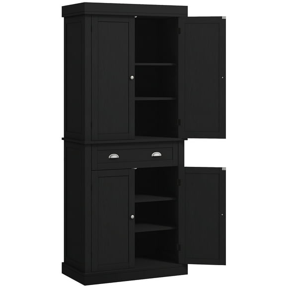 CoSoTower 72" Tall Pantry Cabinet, Kitchen Storage Cabinet with 4 Doors, Drawer and 2 Adjustable Shelves, Black Wood Grain
