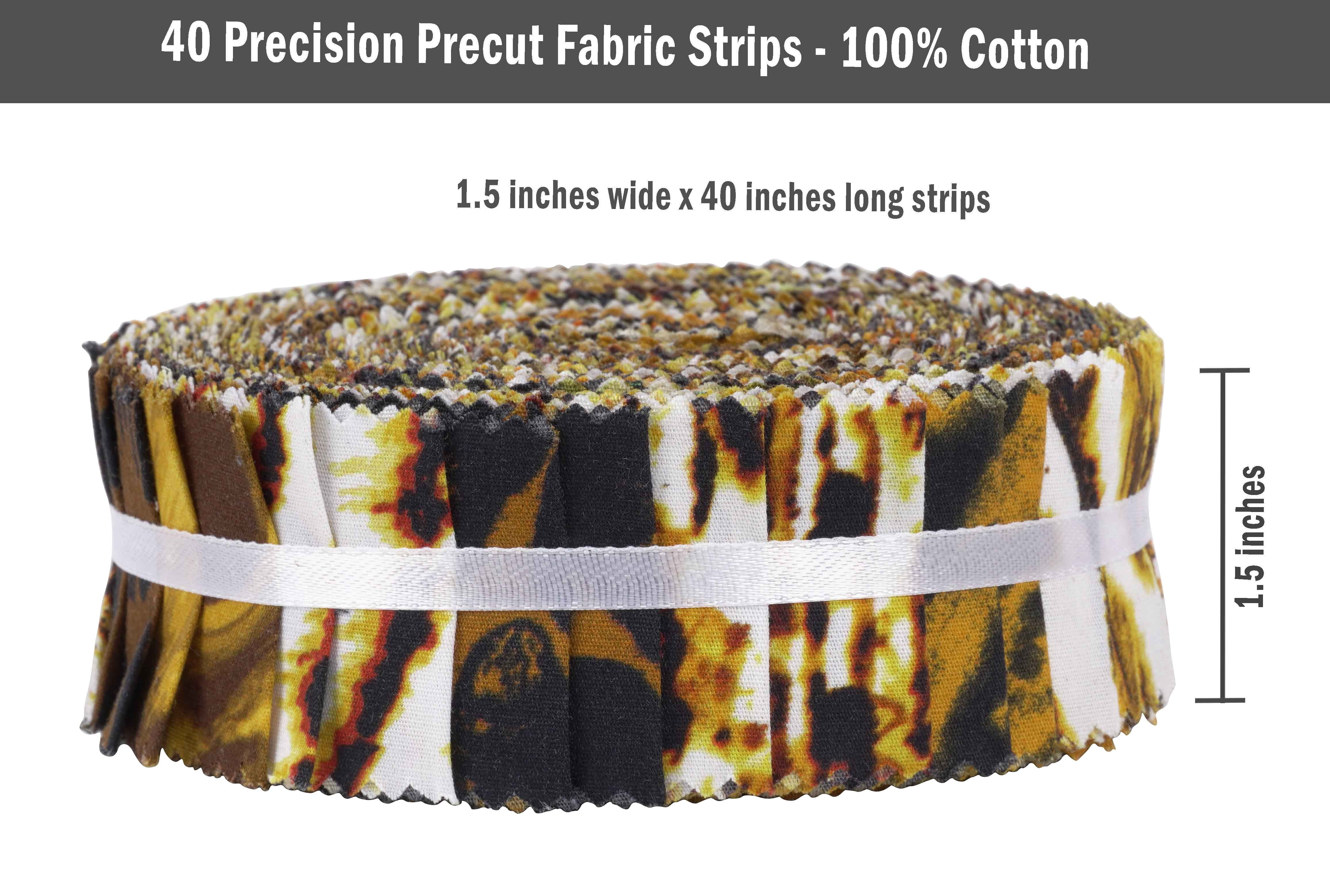 Soimoi 40Pcs Animals Print Precut Fabrics Strips Roll Up 1.5x42inches Cotton Jelly Rolls For Quilting - Yellow