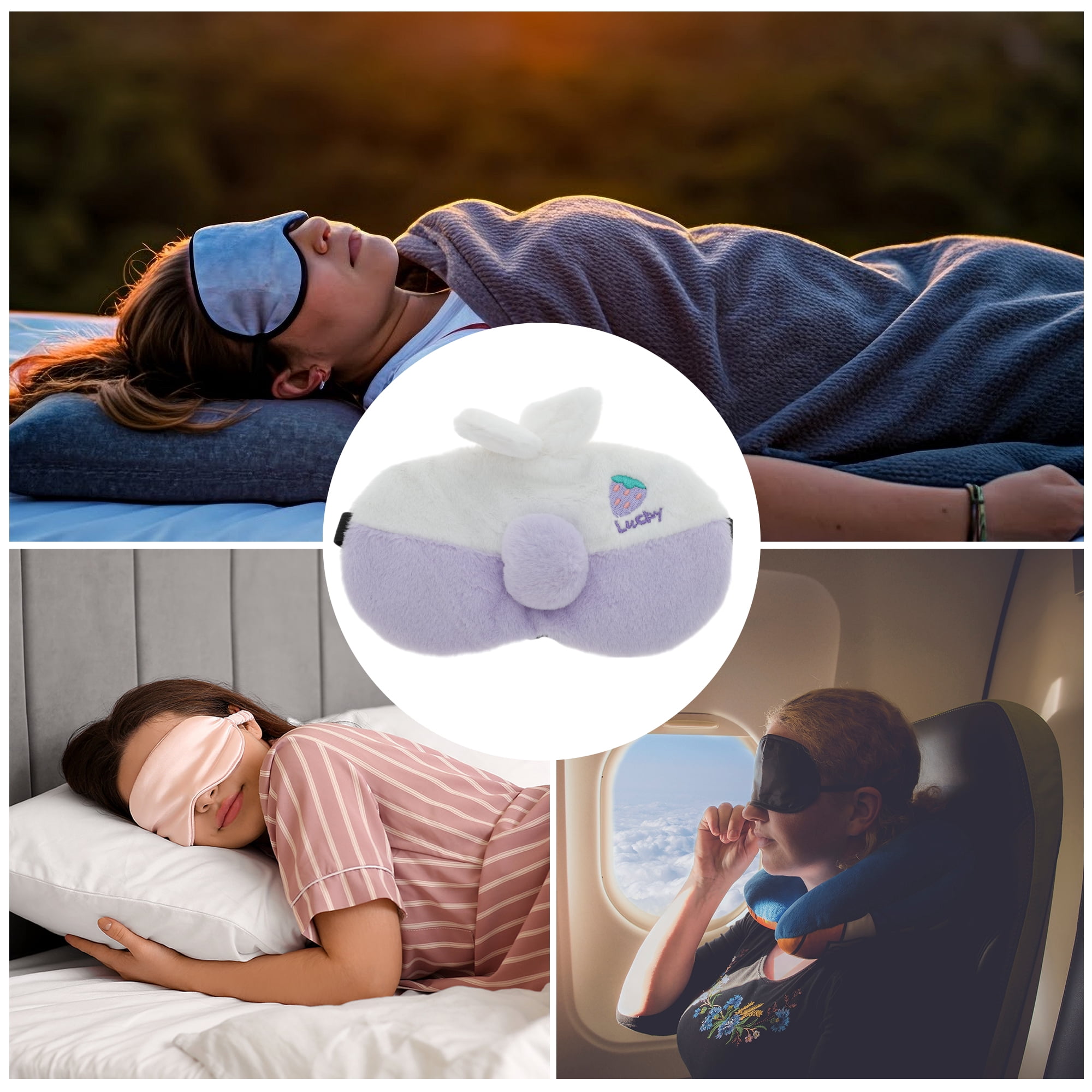 Unique Bargains Portable Lucky Strawberry Sleep Mask  for Travel and Home Use Purple
