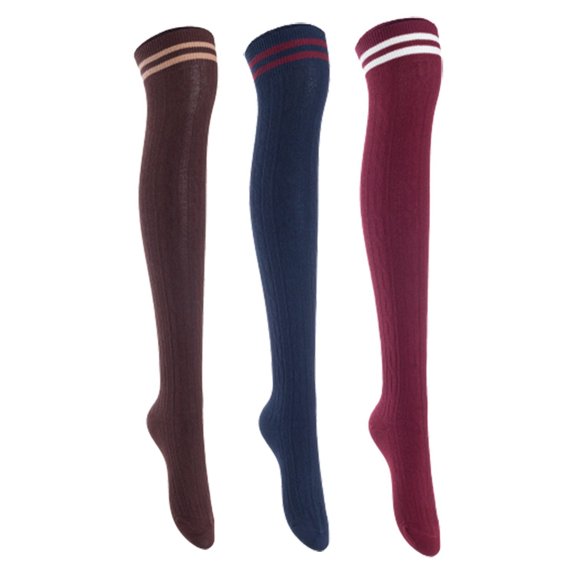 Lian Lifestyle Women's 3 Pairs Incredible Durable Super Soft Unique Over Knee High Thigh High Cotton Socks, Size US 6-9, JMYP1023 Coffee,Navy,Wine