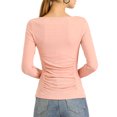 thumbnail image 3 of INSPIRE CHIC Women's Solid Crew Neck Long Sleeve Ruched Stretchy Tops, 3 of 6