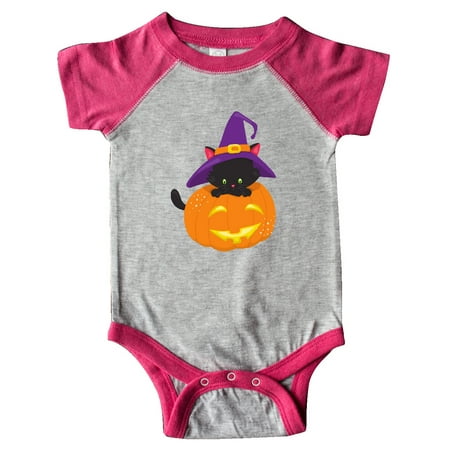 

Inktastic Black Cat Pumpkin Cat With Witch Hat Halloween Gift Baby Boy or Baby Girl Bodysuit