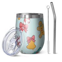 Christmas 12oz Stainless Steel Insulated Wine Tumbler with Lid and Straw – Double Wall Vacuum Mug for Hot & Cold Drinks, 304 Steel Interior, Sweat-Free Design