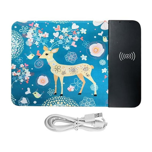 Mouse Pad con cargador inalámbrico Hot Shot ArtPad 30x22cm Venado Qi Wireless Entrada 9V 1A Indicador Led Cable USB Incluido