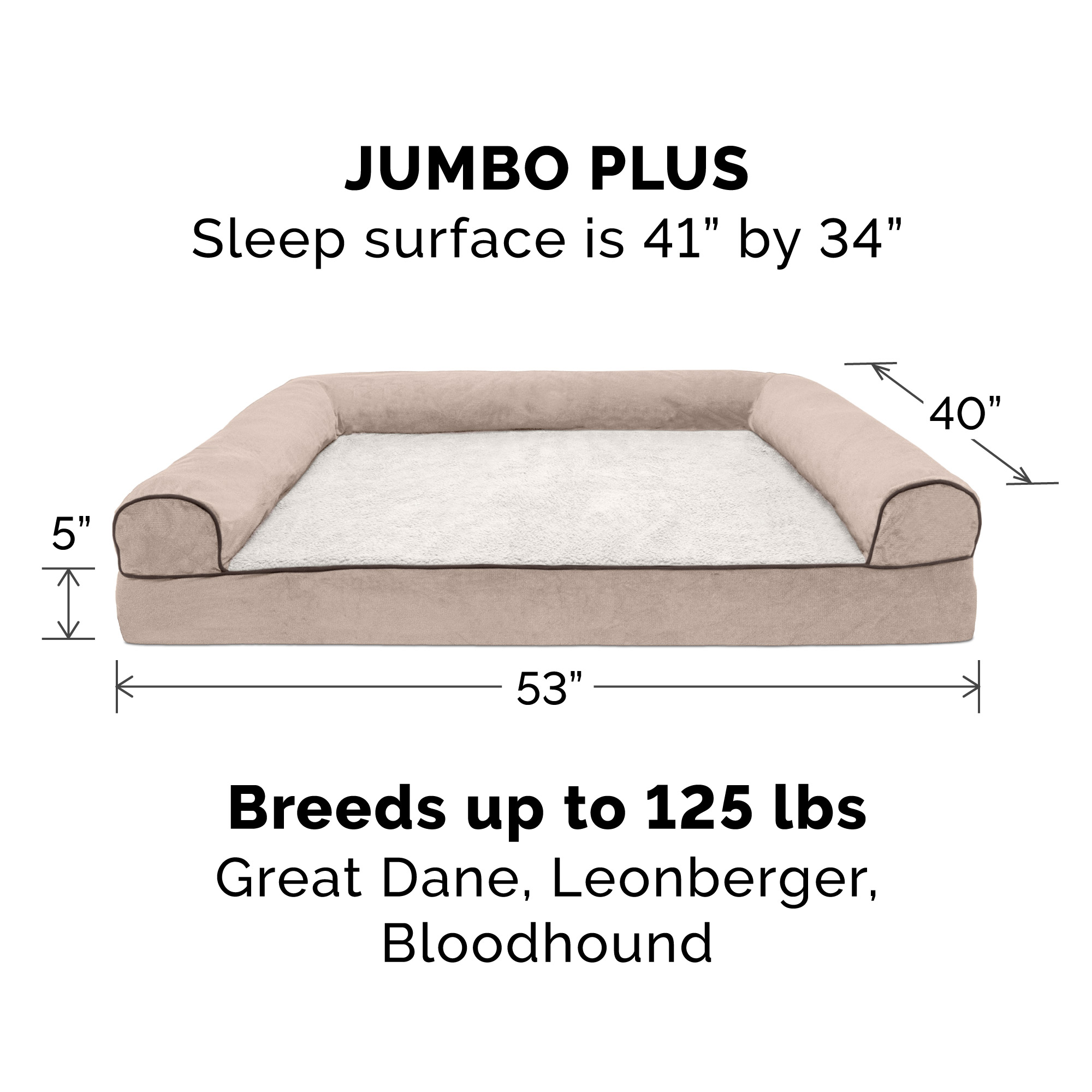 FurHaven Pet Products Faux Fleece & Chenille Orthopedic Sofa Pet Bed for Dogs & Cats - Cream, Jumbo Plus