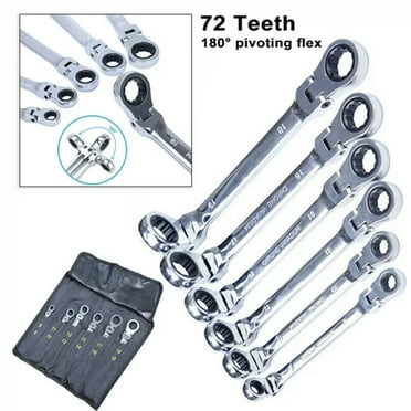 6 Pcs Metric Ratchet Wrench Set, Double Box End SAE Flex Head Ratcheting Wrench Set with Organizer Pouch Combination Spanners Tool Sets for Men