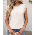 thumbnail image 6 of Women'S Tops Casual Crewneck Cap Sleeve Shirts Crochet Knit Texture Tank Top Blouses Color S, 6 of 9