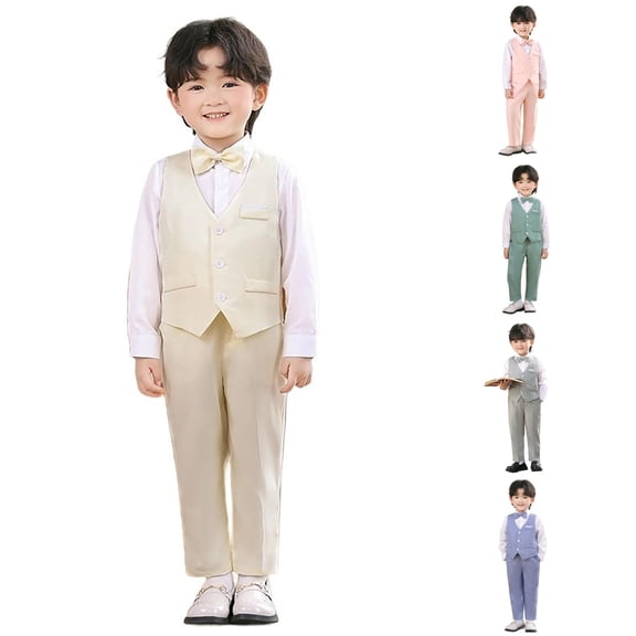 Outfits for Toddler Boys Vest Suits 3 Piece formal Suit Sets Size 2-3T ,Beige
