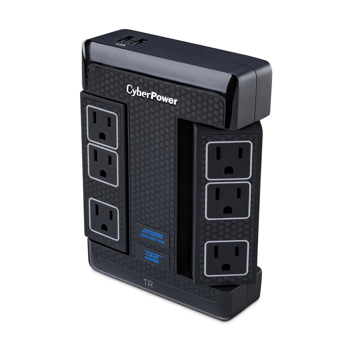 CyberPower HT600WSU2A 6-Outlet 500V Wall Mount Surge Protector, Black