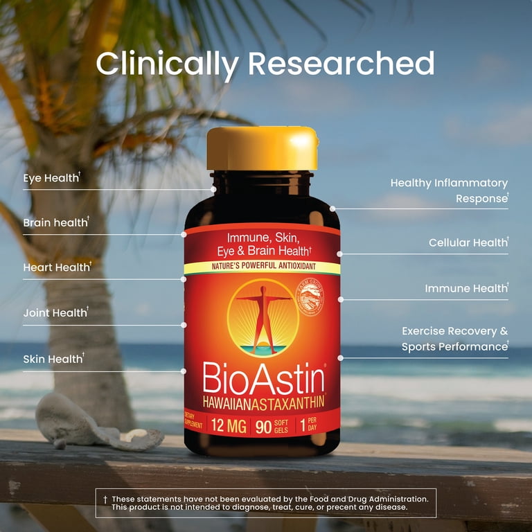 BioAstin Hawaiian Astaxanthin, 12mg 50 Cap Supplement, Vegan