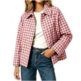 thumbnail image 3 of Lcziwo Button Down Jacket for Women Gingham Lapel Casual Cropped Shacket Plaid Pockets Loose Fit Fall Dressy Outfits Red,L, 3 of 8