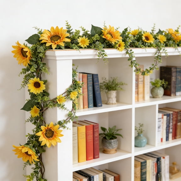 Artificial Sunflower Vine Yellow Flowers Green Leaves Fake Garland for Hanging in Your Home Office Wedding Party Garden and Craft Decorations Home Decor Floral Arrangements 1 Pack 70 Inch