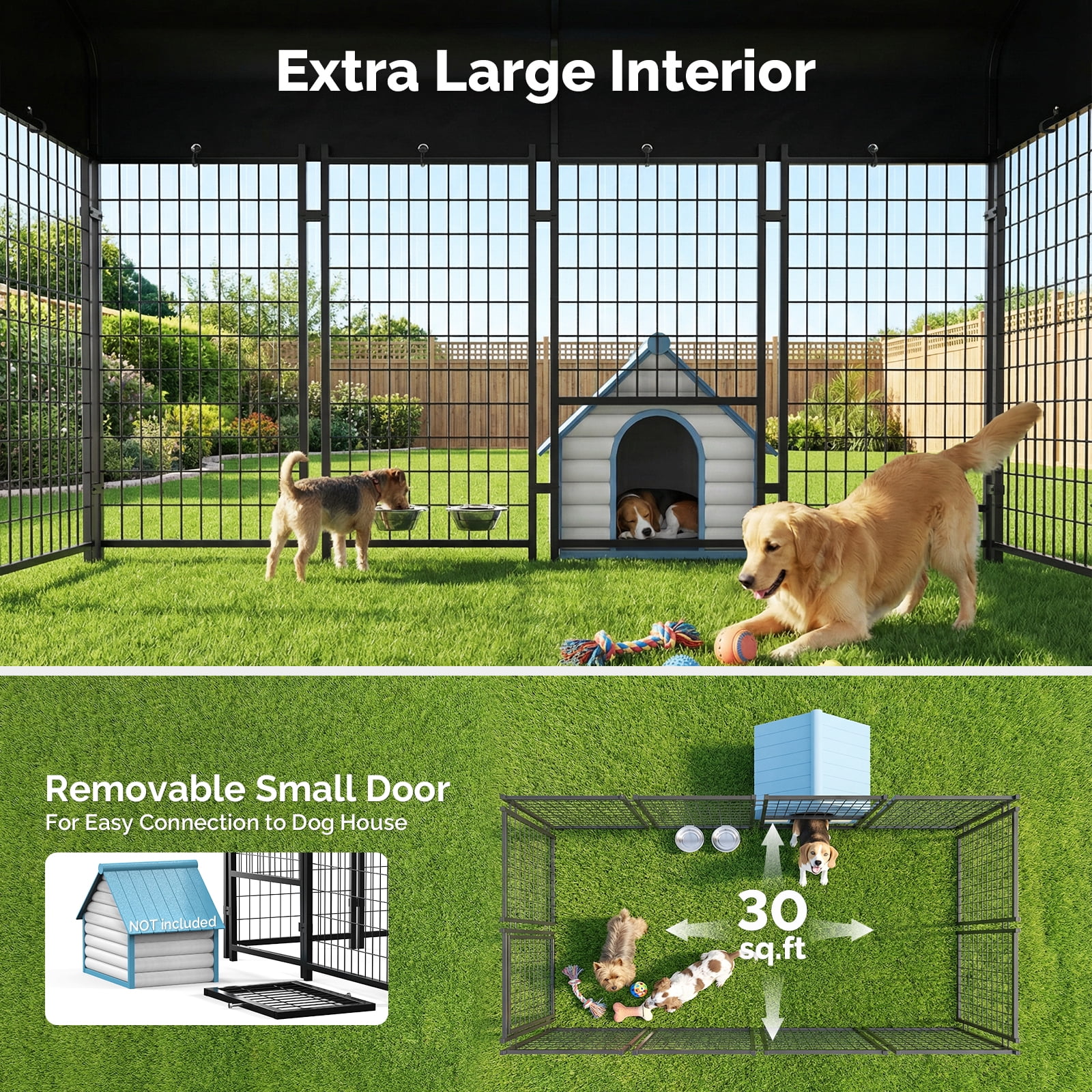 Outdoor Dog Kennel, Dog Run for Outdoor, Large Dog Pens Cage with Roof Waterproof for Large to Medium Dog Outside (8'Lx4'Wx6'H)