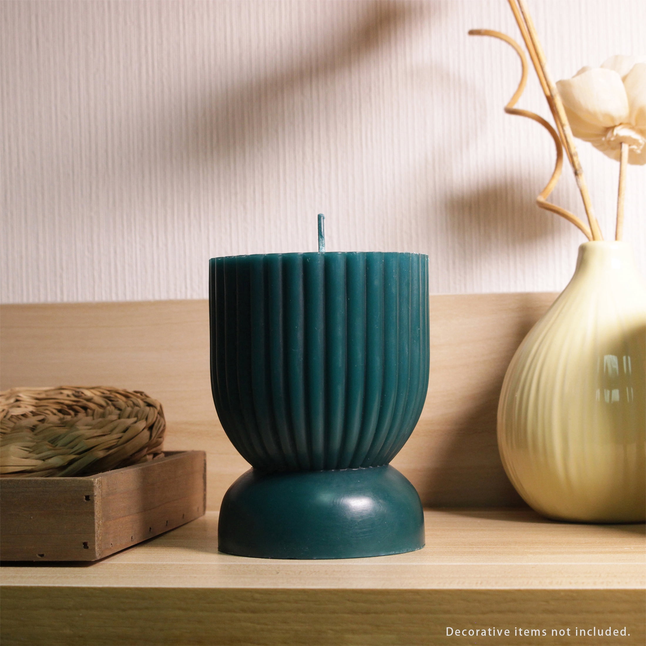 Better Homes & Gardens Unscented Ribbed Pillar Candle, 3x4 Inches, Green