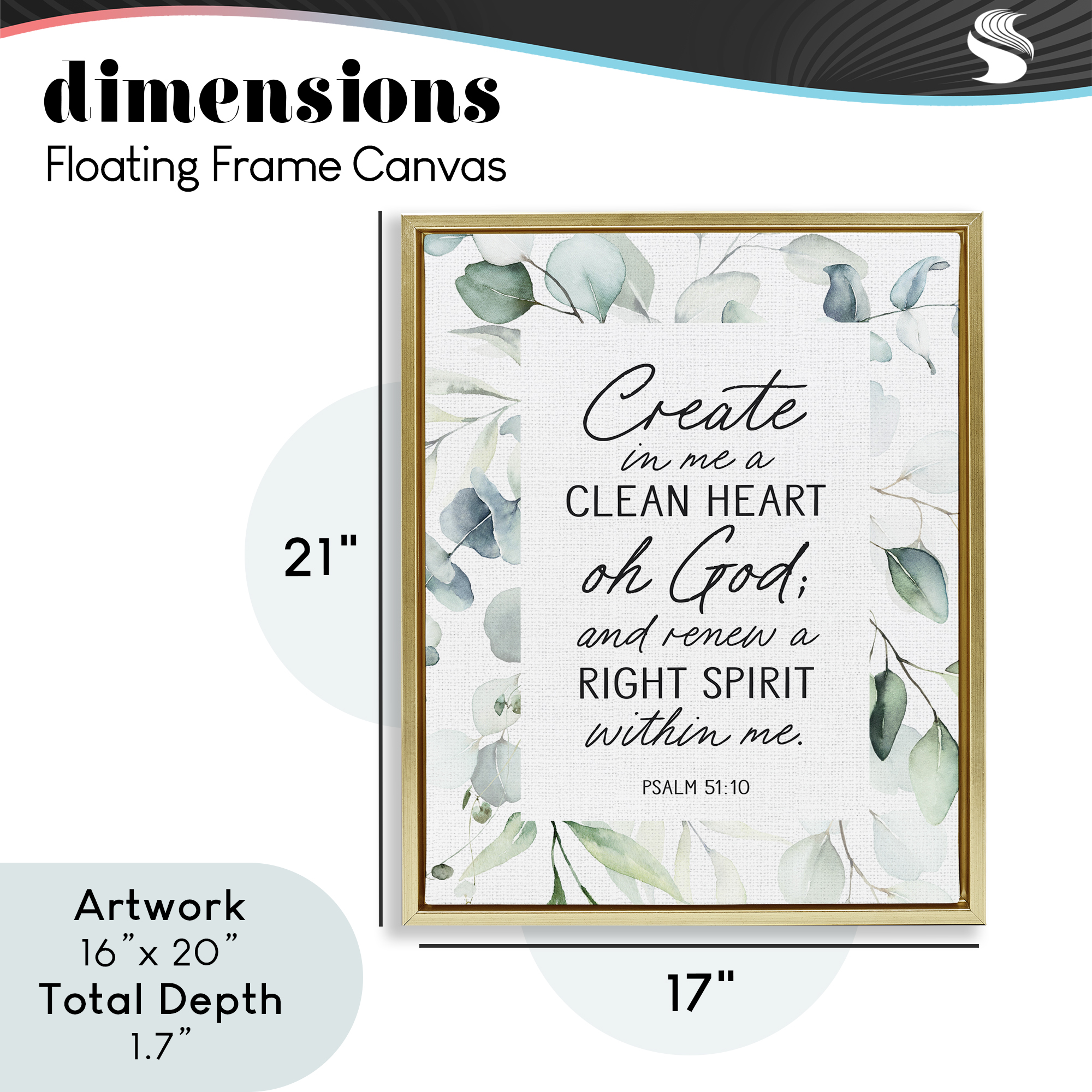 Clean Heart & Right Spirit Gold Framed Floater Canvas Wall Art, design by Lettered and Lined