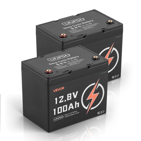 VEVOR 2 Pack 12V 100Ah LiFePO4 Battery, up to 15000 Cycles, Deep Cycle Lithium Iron Phosphate Battery with Built-in BMS,Low Temp Protection,10 Years Lifetime,for Solar off-Grid Home Energy Storage