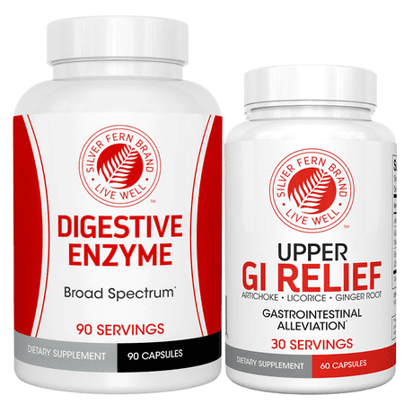 Upper and Lower GI Digestion Support Kit by Silver Fern Brand - GI Relief and Digestive Enzymes