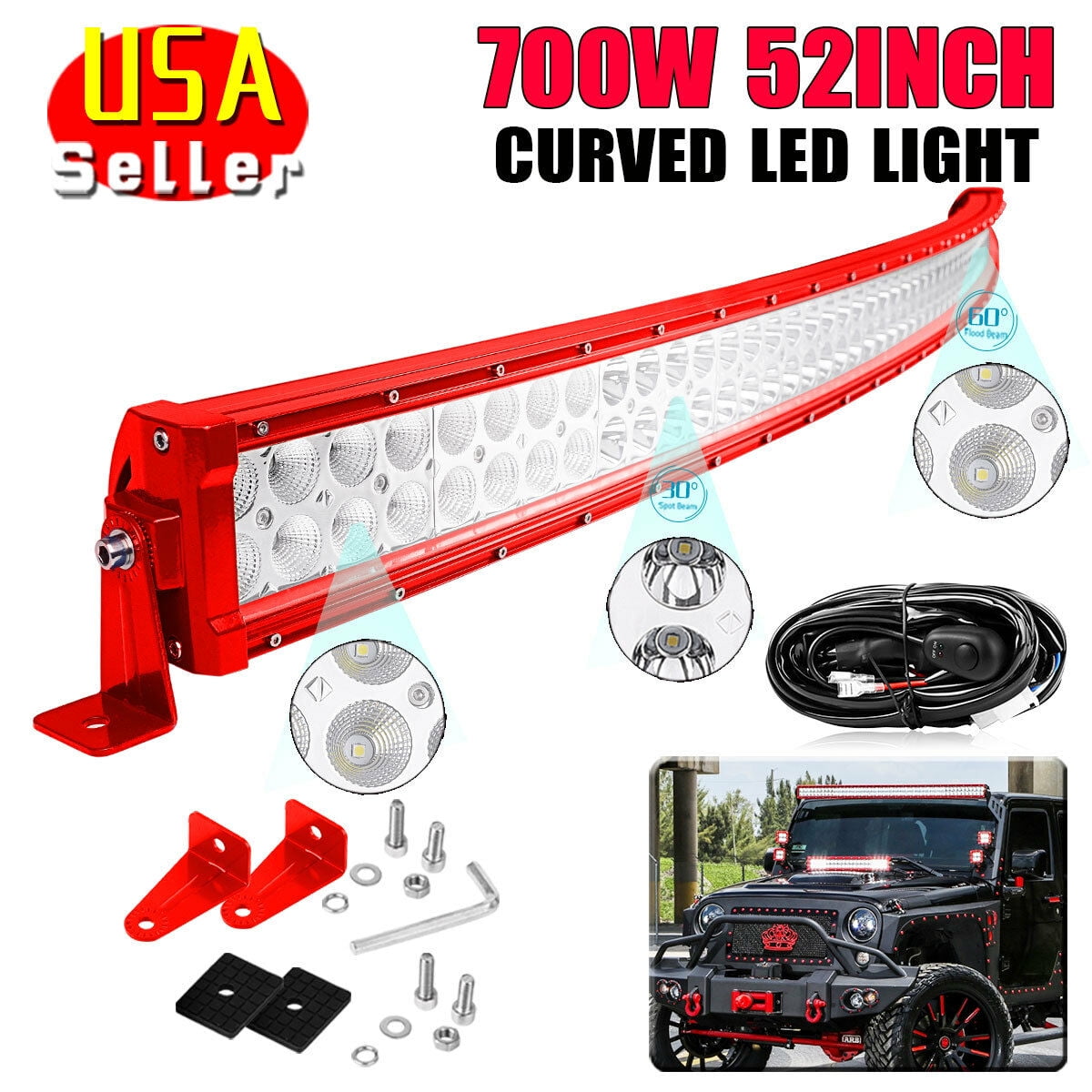 Led Light Bar Yitamotor 52 Inch Curved Red Light Bar Offroad Lights With Wiring